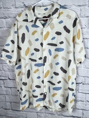 Common People Shirt XL Abstract Print Button Up Cotton Camp Shirt Casual